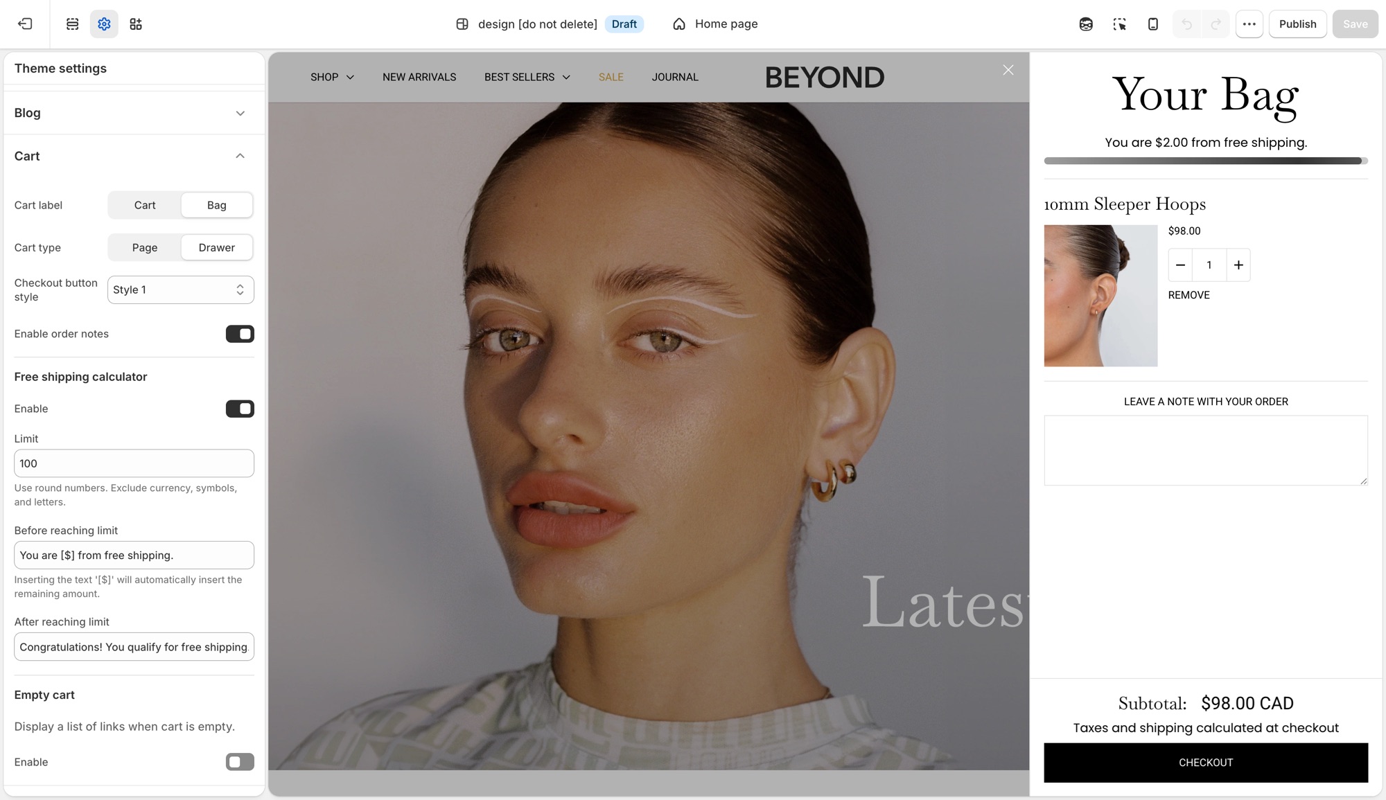 Beyond Cart in Theme settings