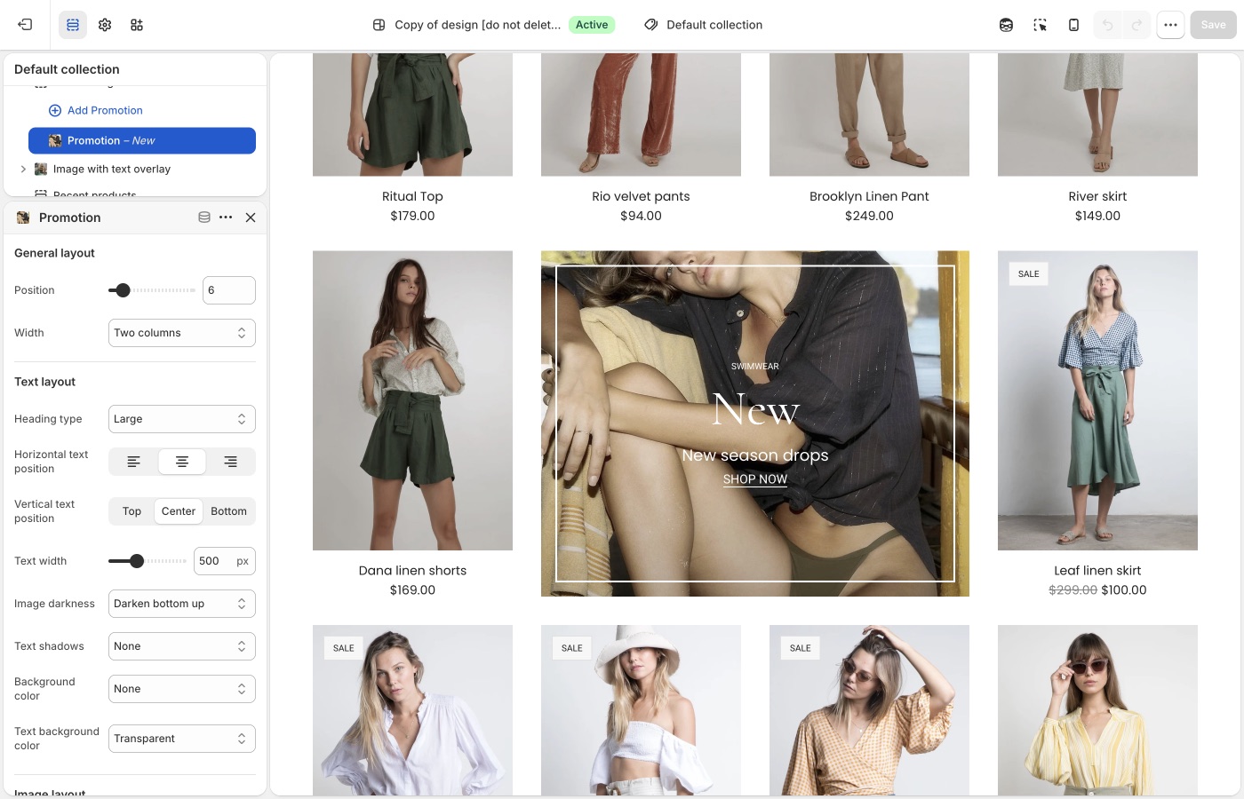 Beyond Collection grid in the theme editor