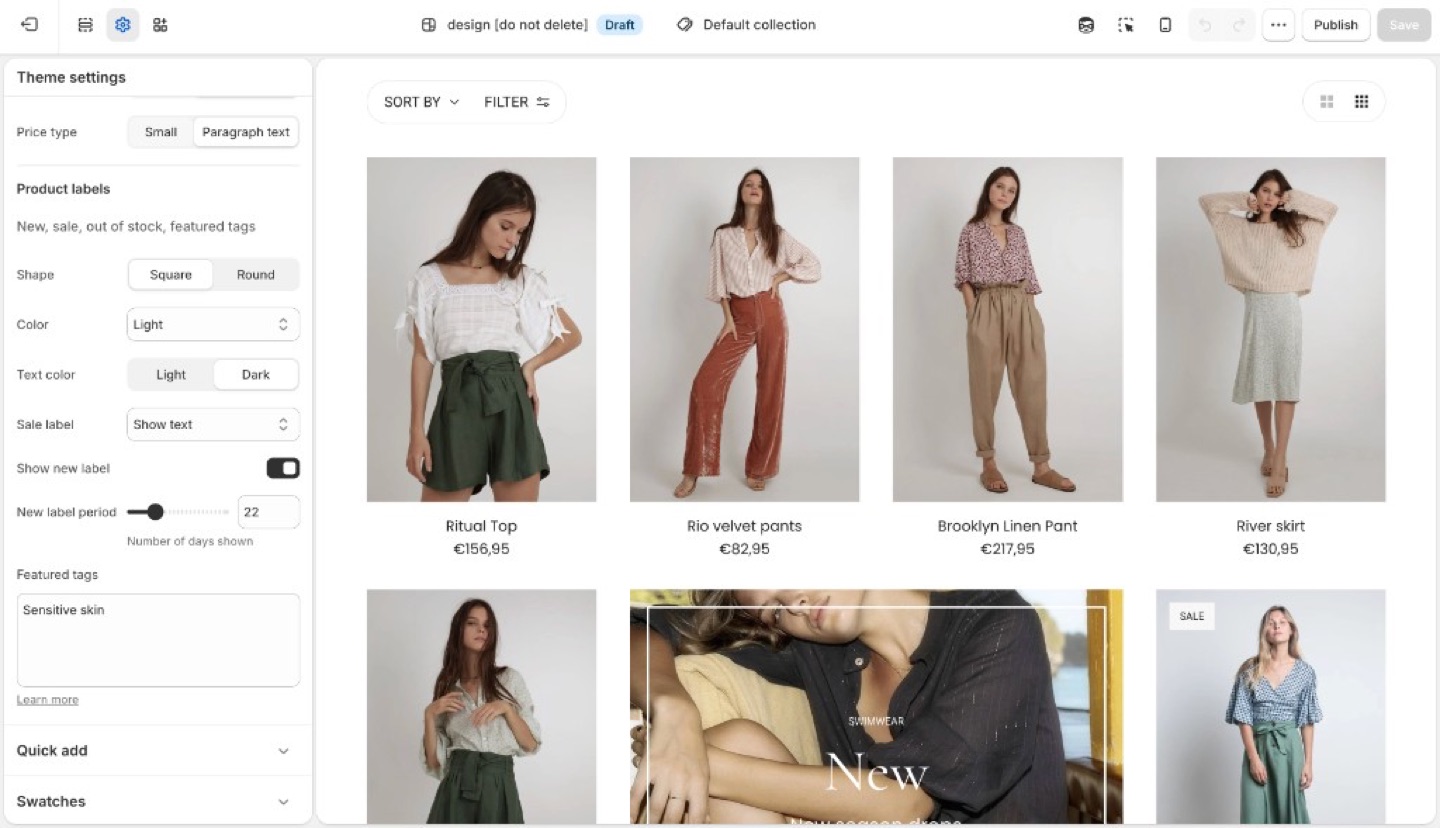 Product labels in Theme settings