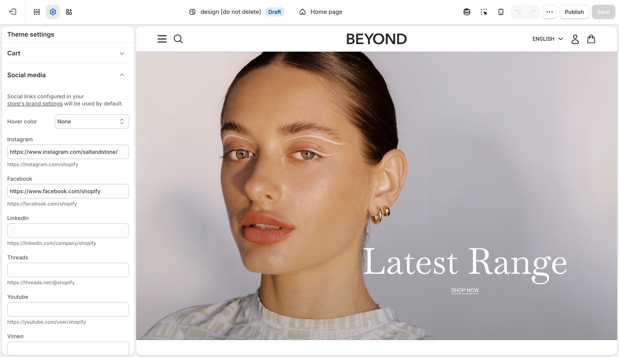Beyond Social media in Theme settings