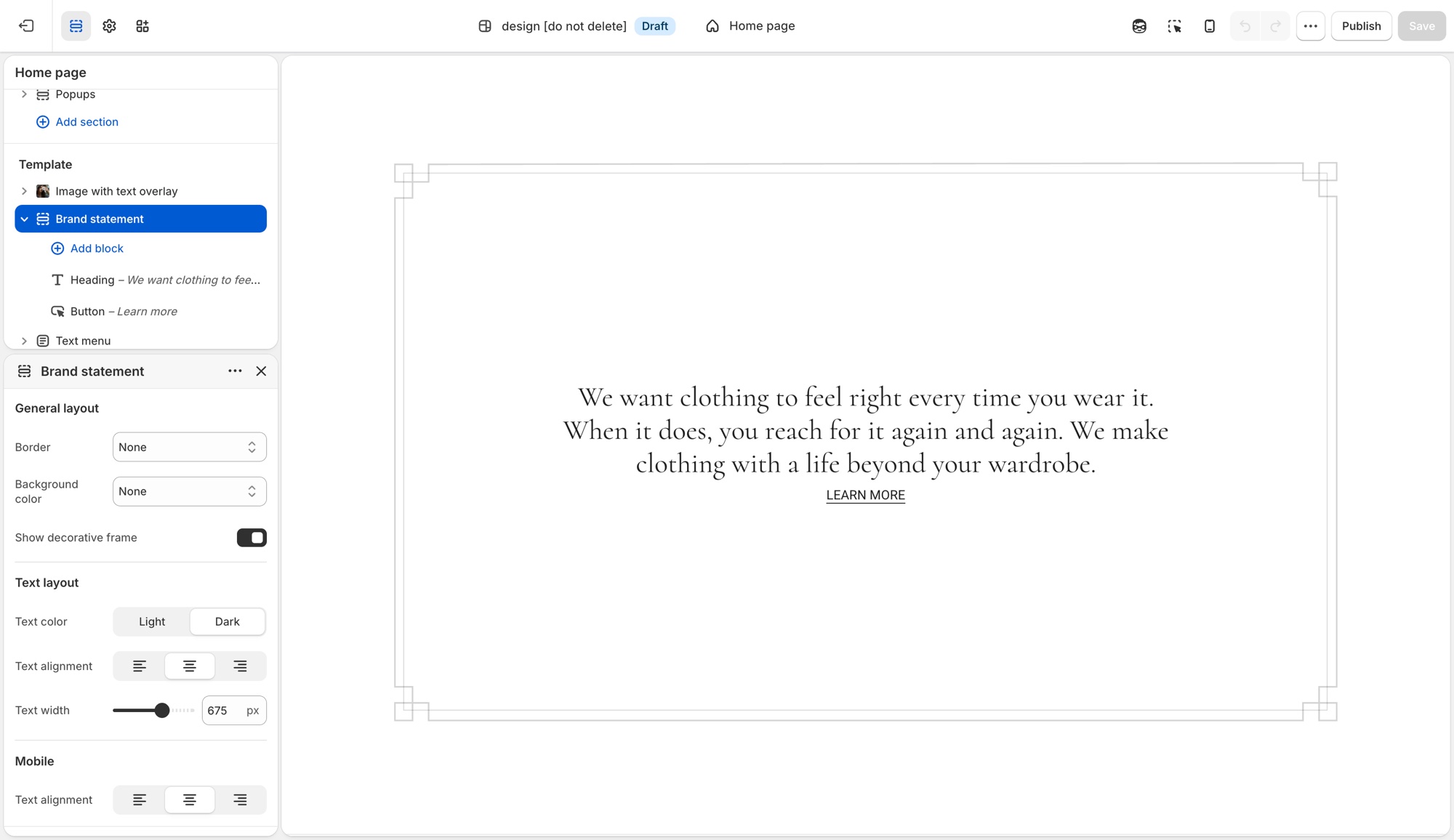 Beyond brand and story sections