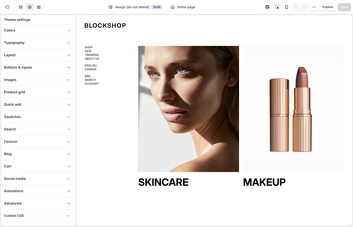 Blockshop Buttons and Inputs in Theme settings