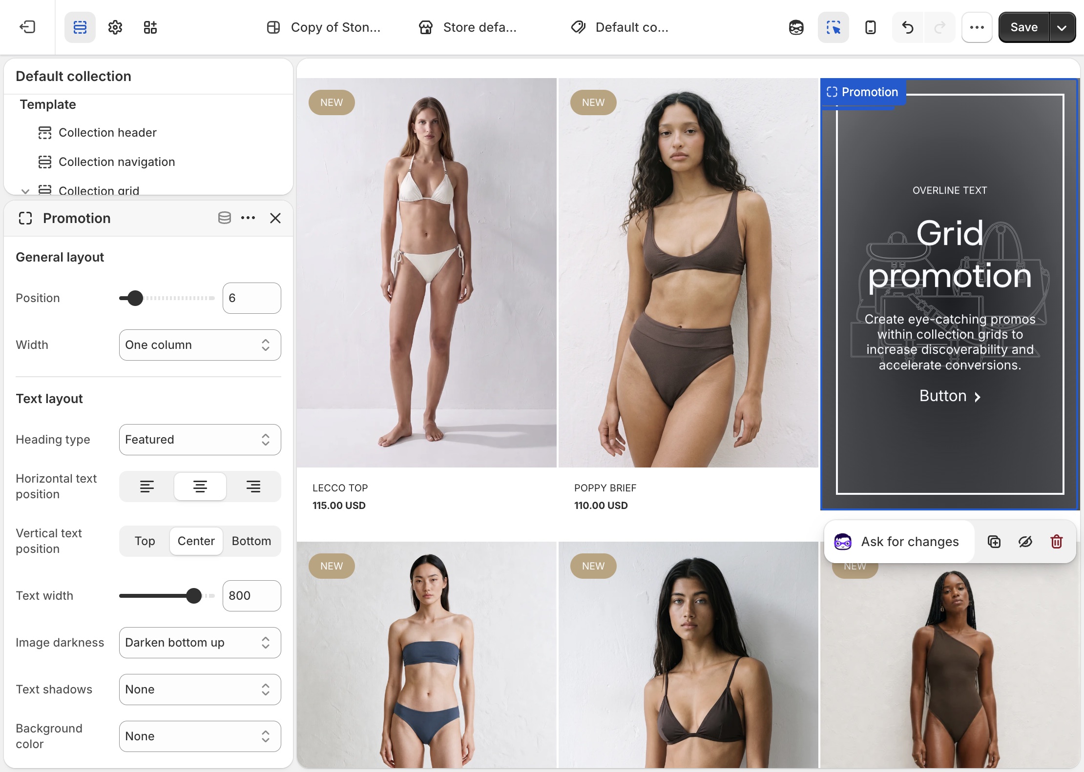 Blockshop Collection grid in the theme editor