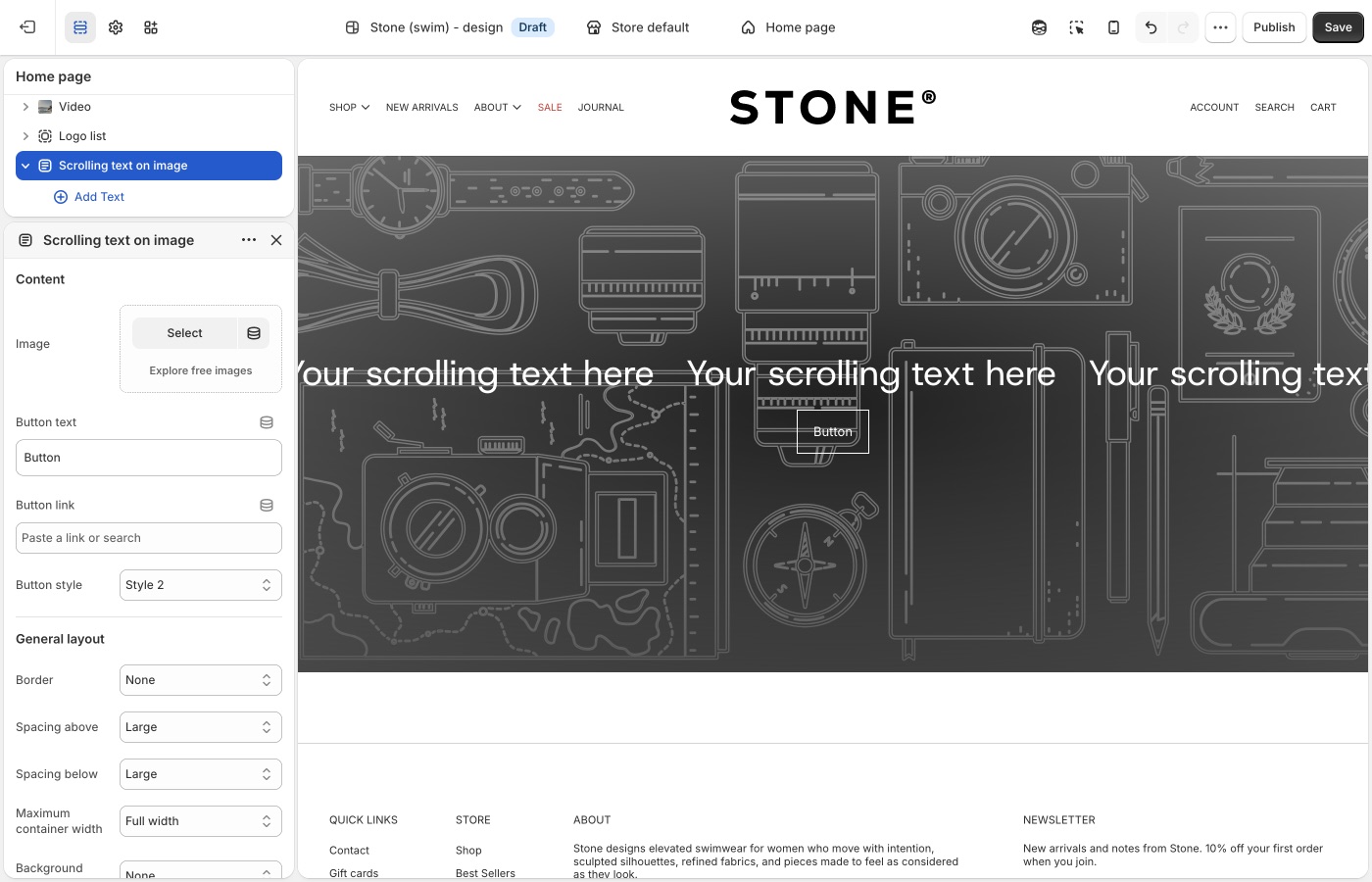 Scrolling text on image settings
