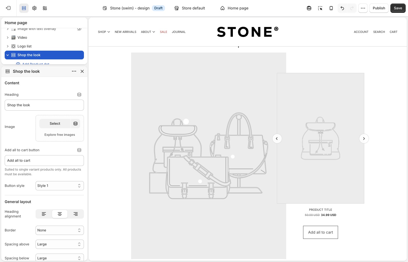 Shop the look settings