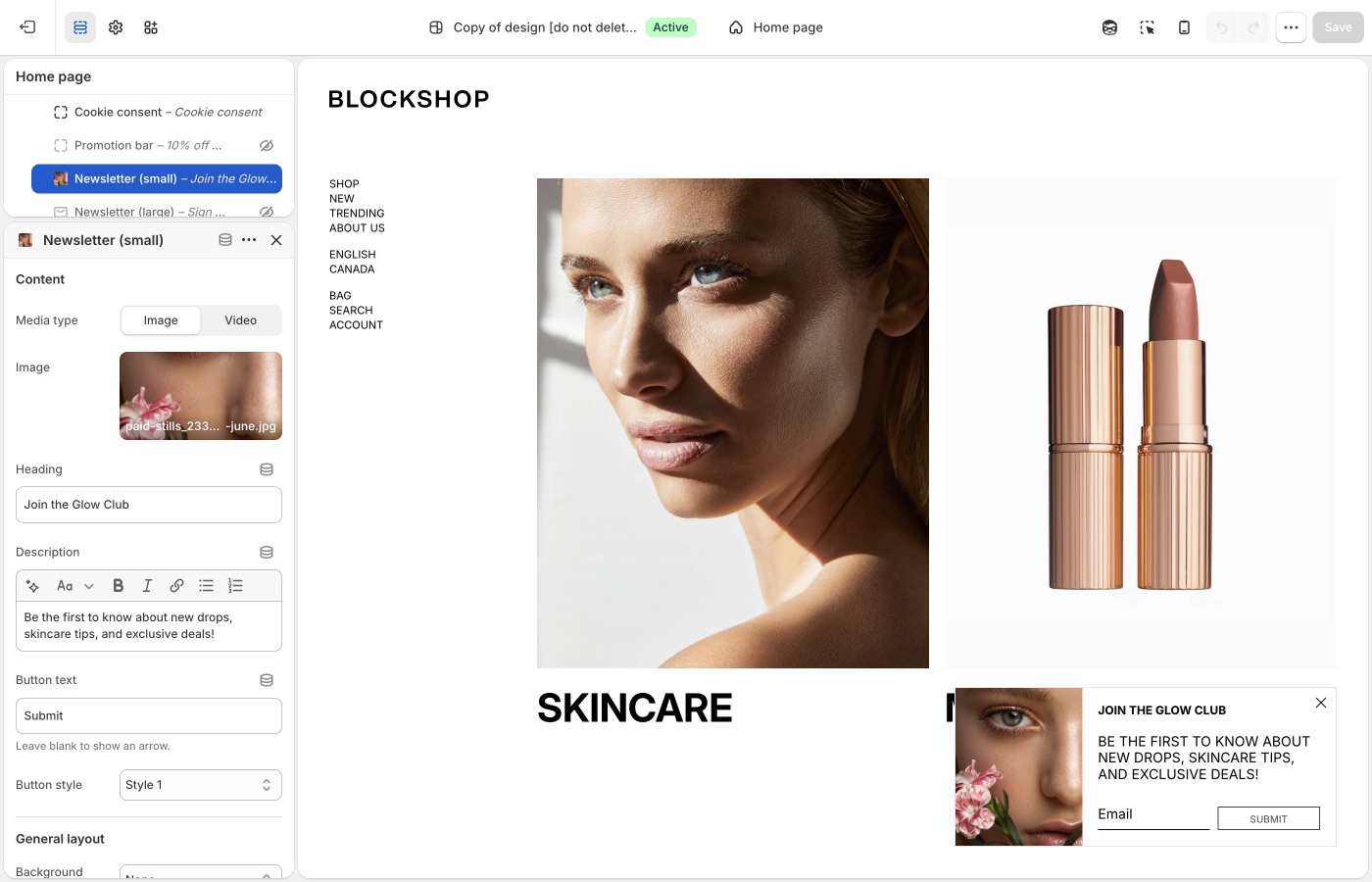 Blockshop newsletter popup