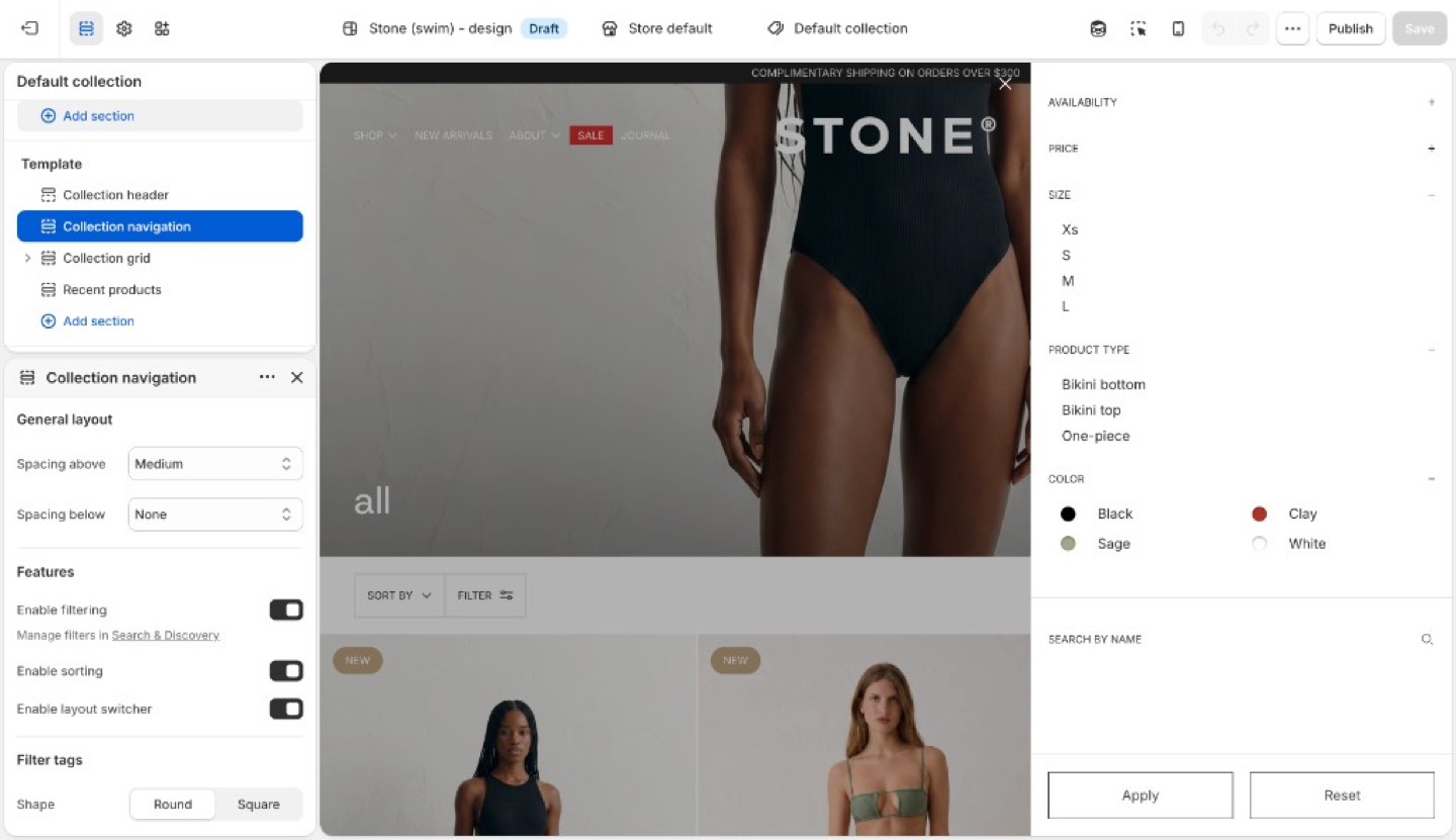 Blockshop collection filters in Theme editor