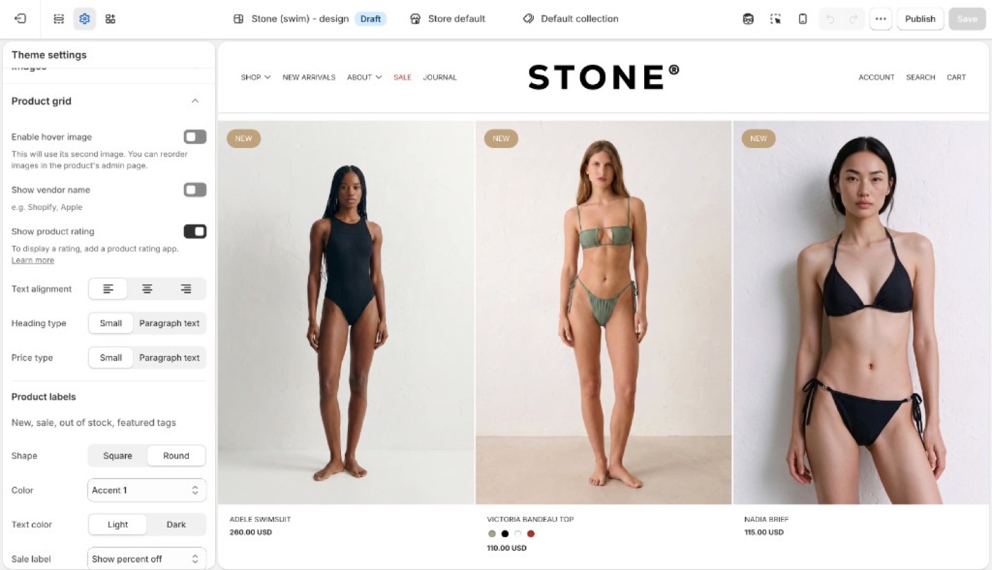 Blockshop Product grid in Theme settings
