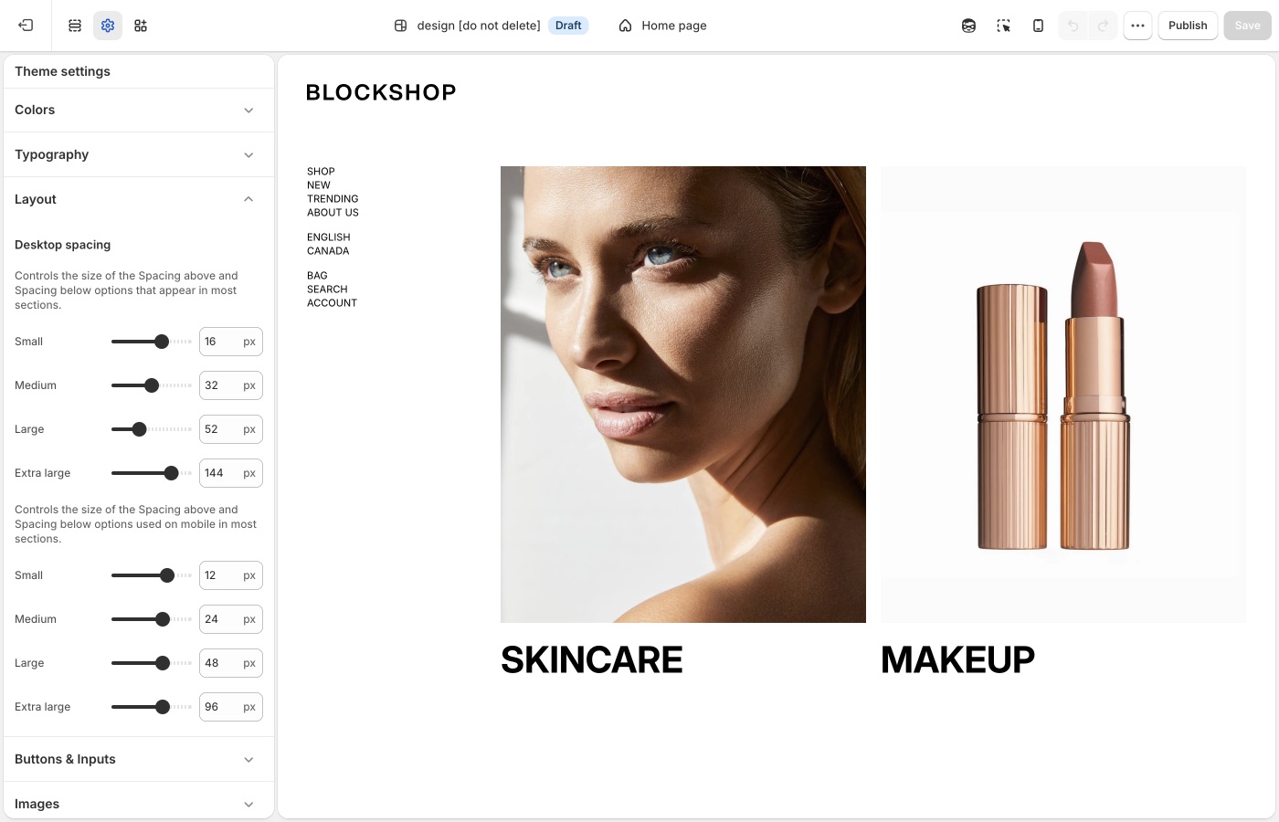 Blockshop Theme settings