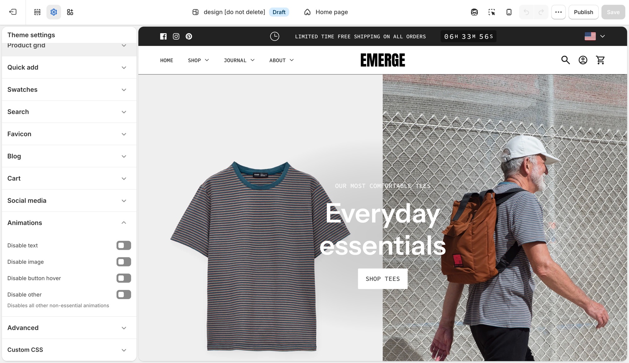 Emerge Animations in Theme settings