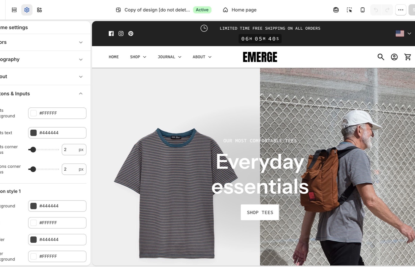 Emerge Buttons and Inputs in Theme settings