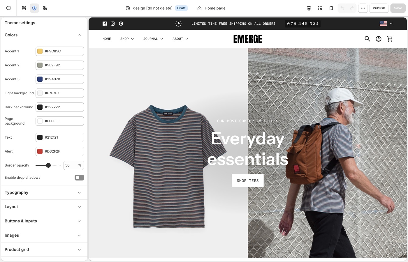 Emerge Colors in Theme settings