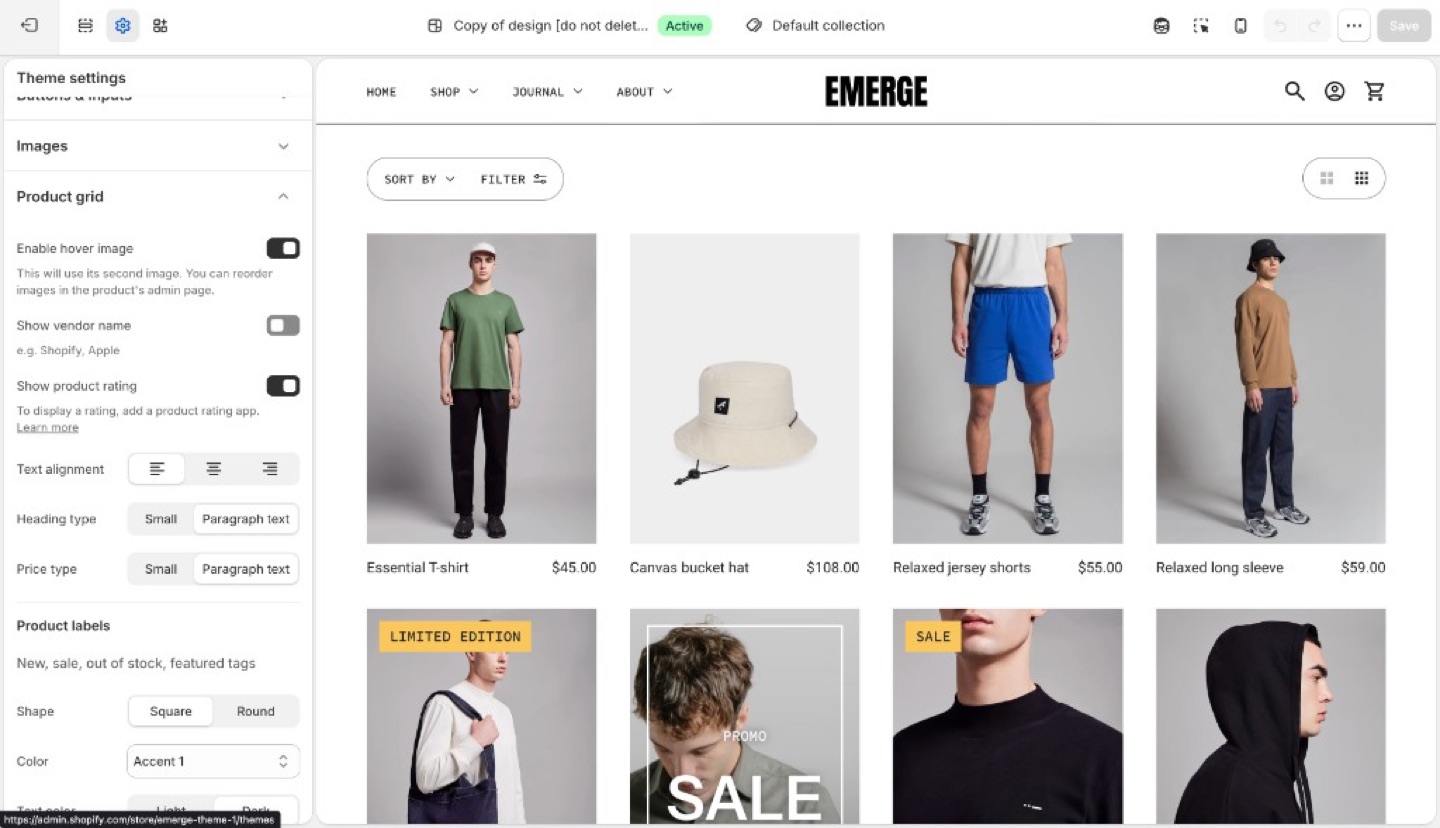Emerge Product grid in Theme settings