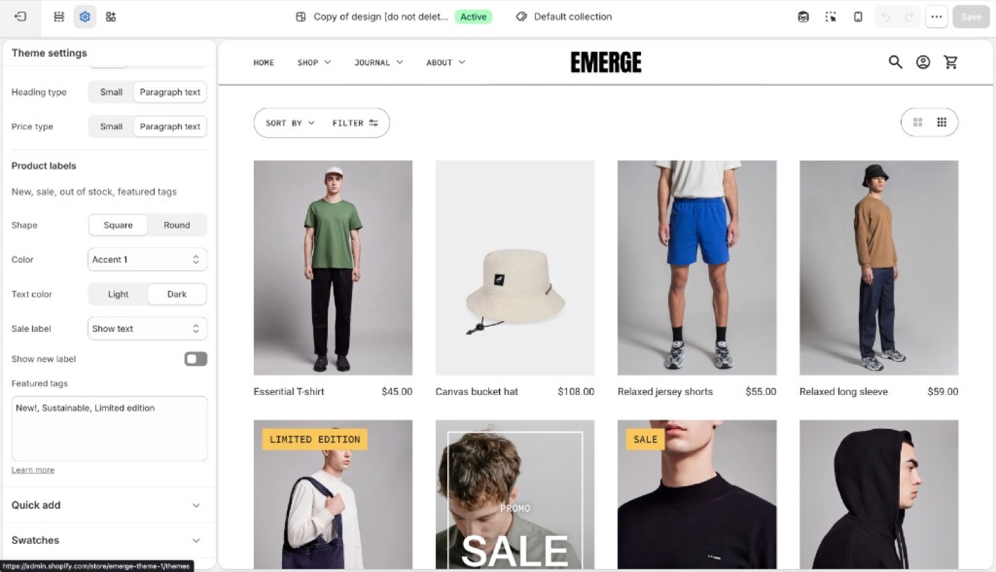 Product labels in Theme settings