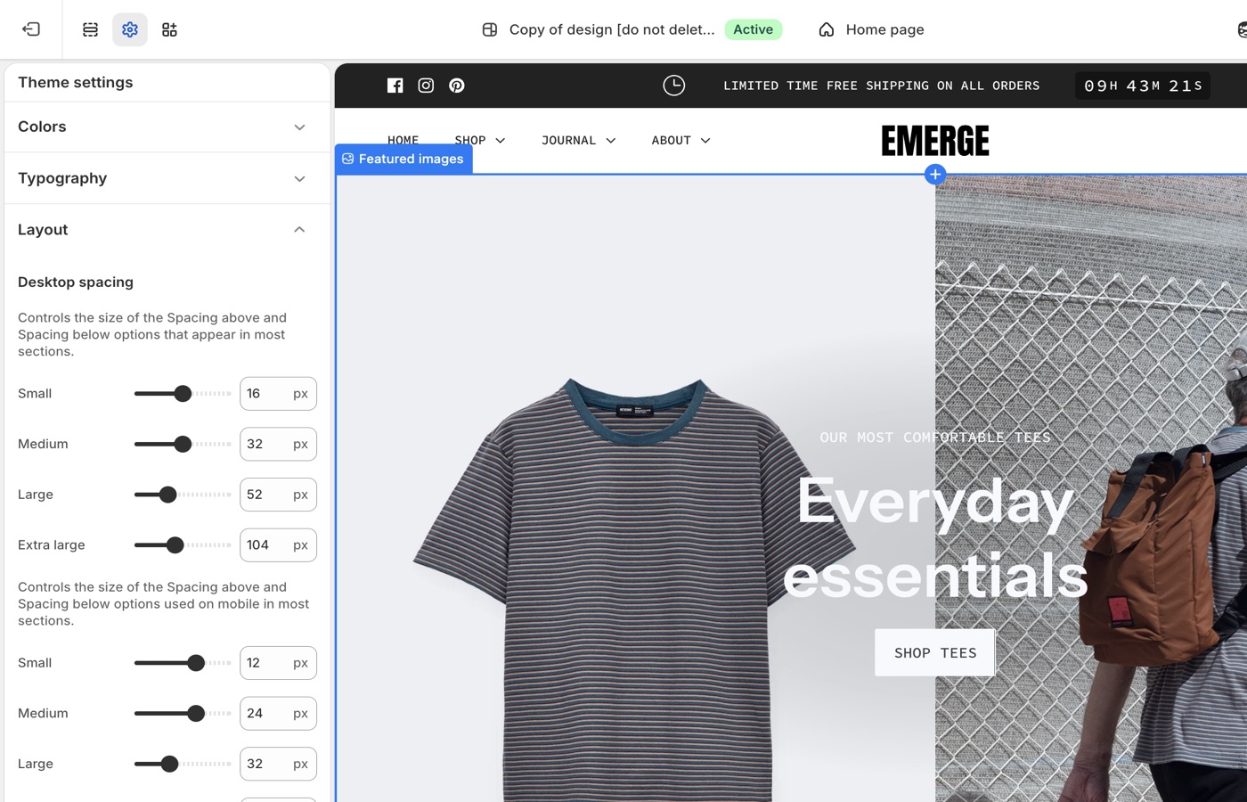 Emerge Layout in Theme settings