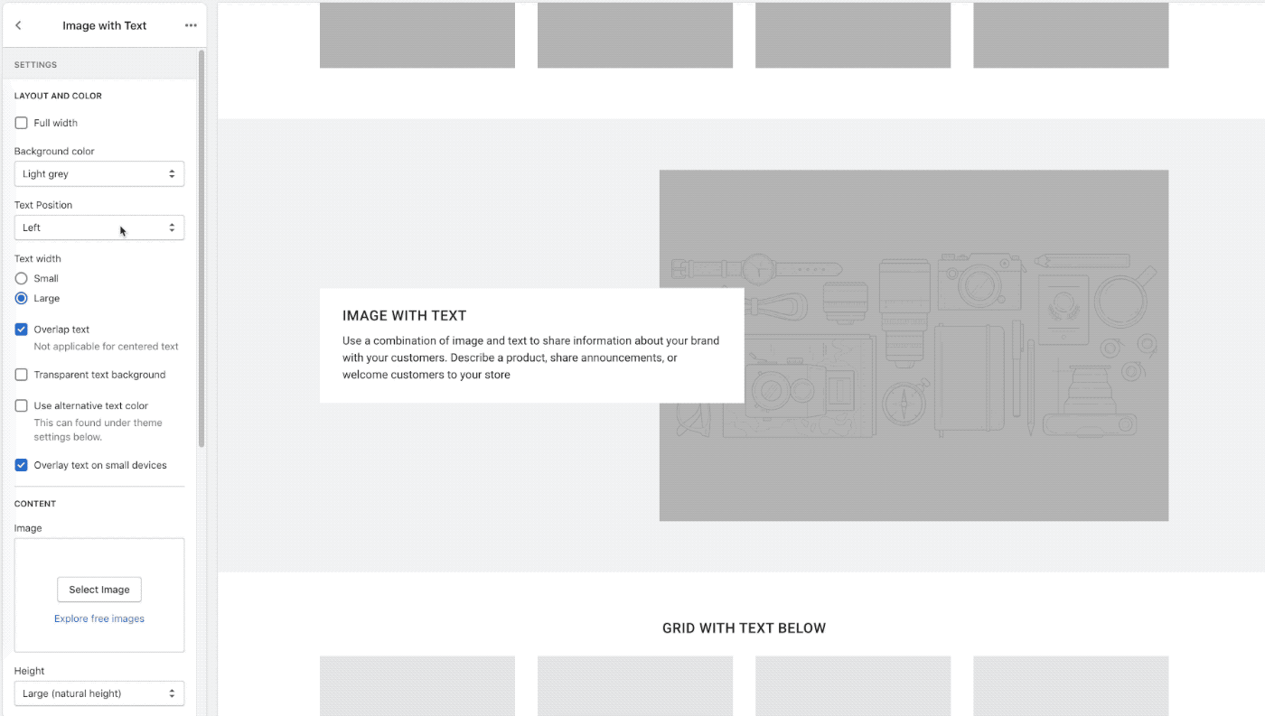 grid with overlay settings