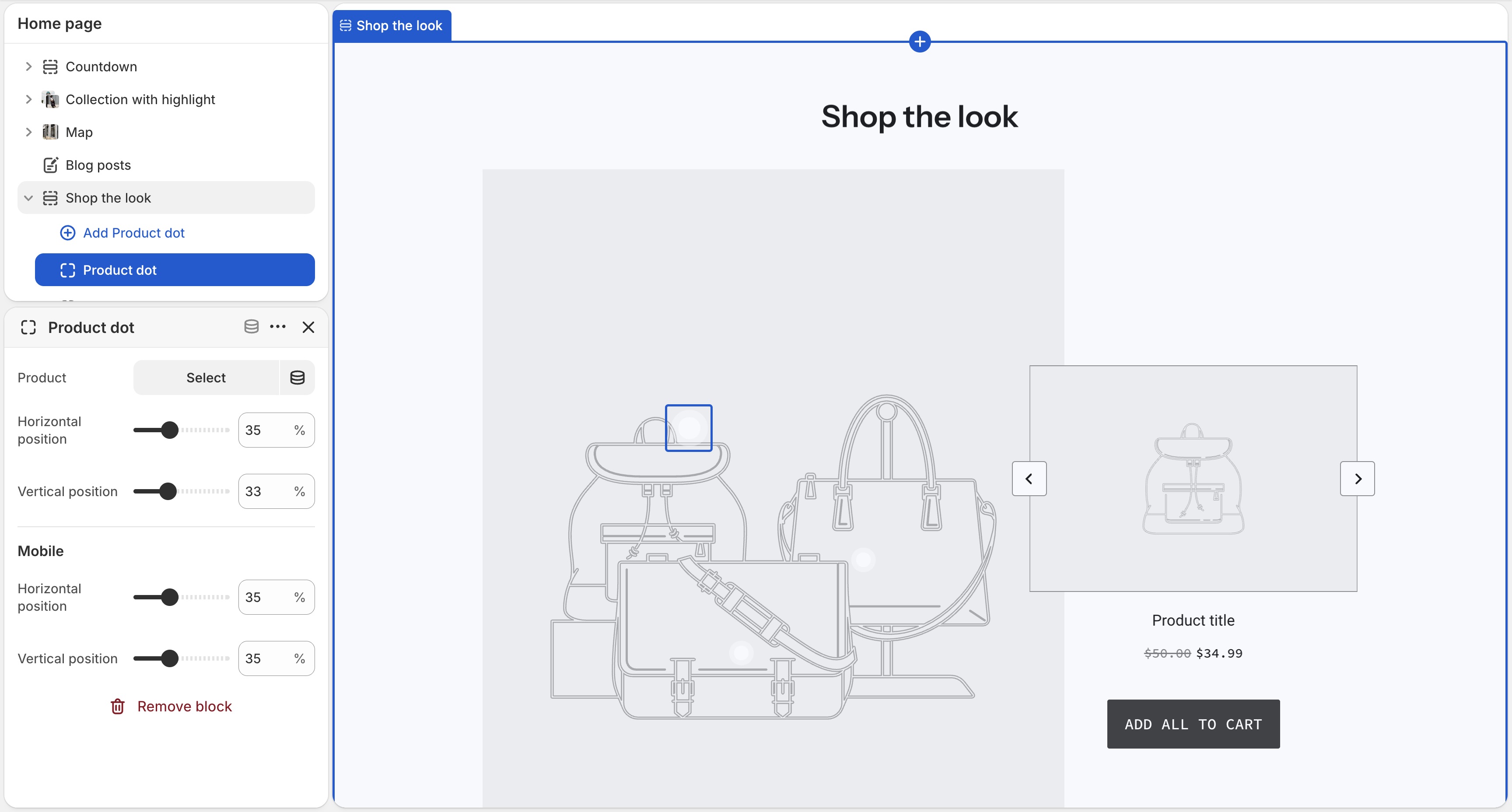 Shop the look settings