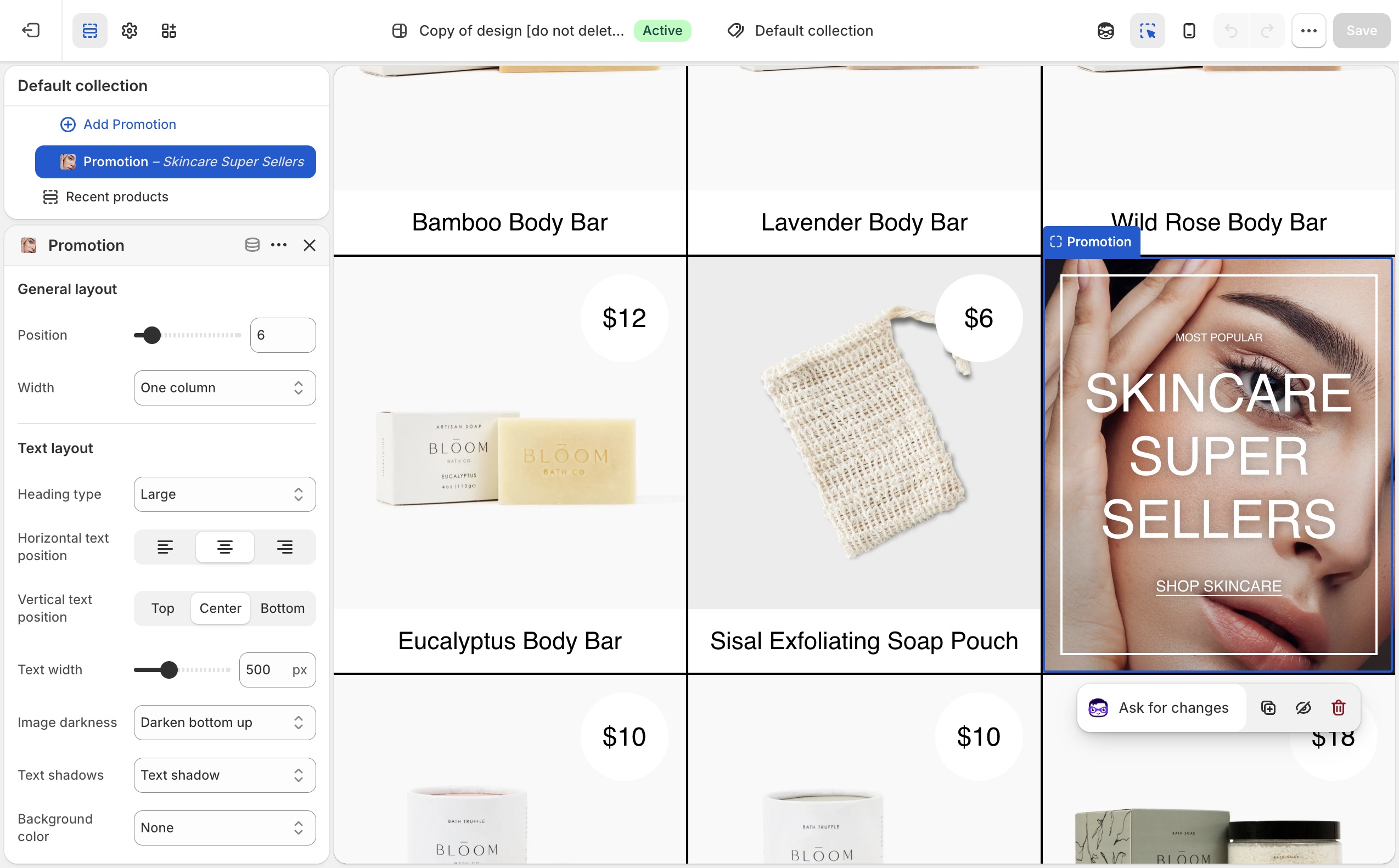 Maker Collection grid in the theme editor