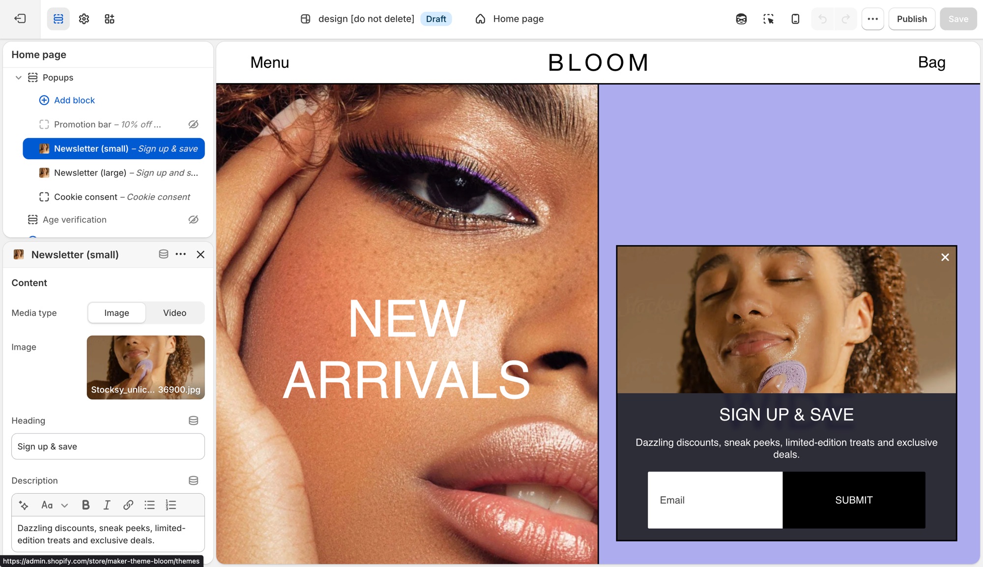 Maker Popups block list and Newsletter (small) settings