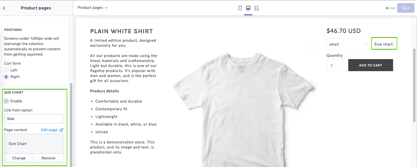 Add a size chart to the product page - Troop Themes Support and Knowledge  Base