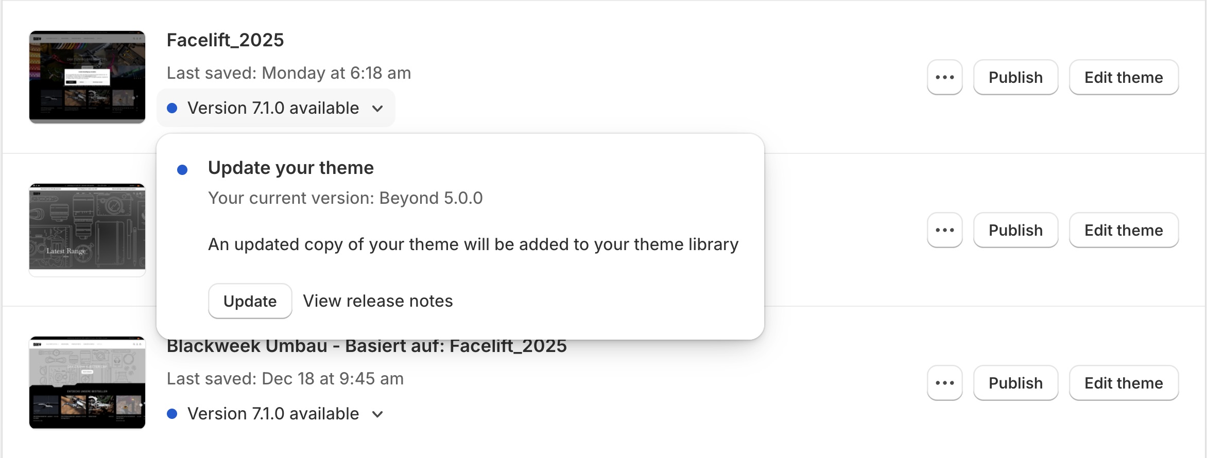 add the latest theme button